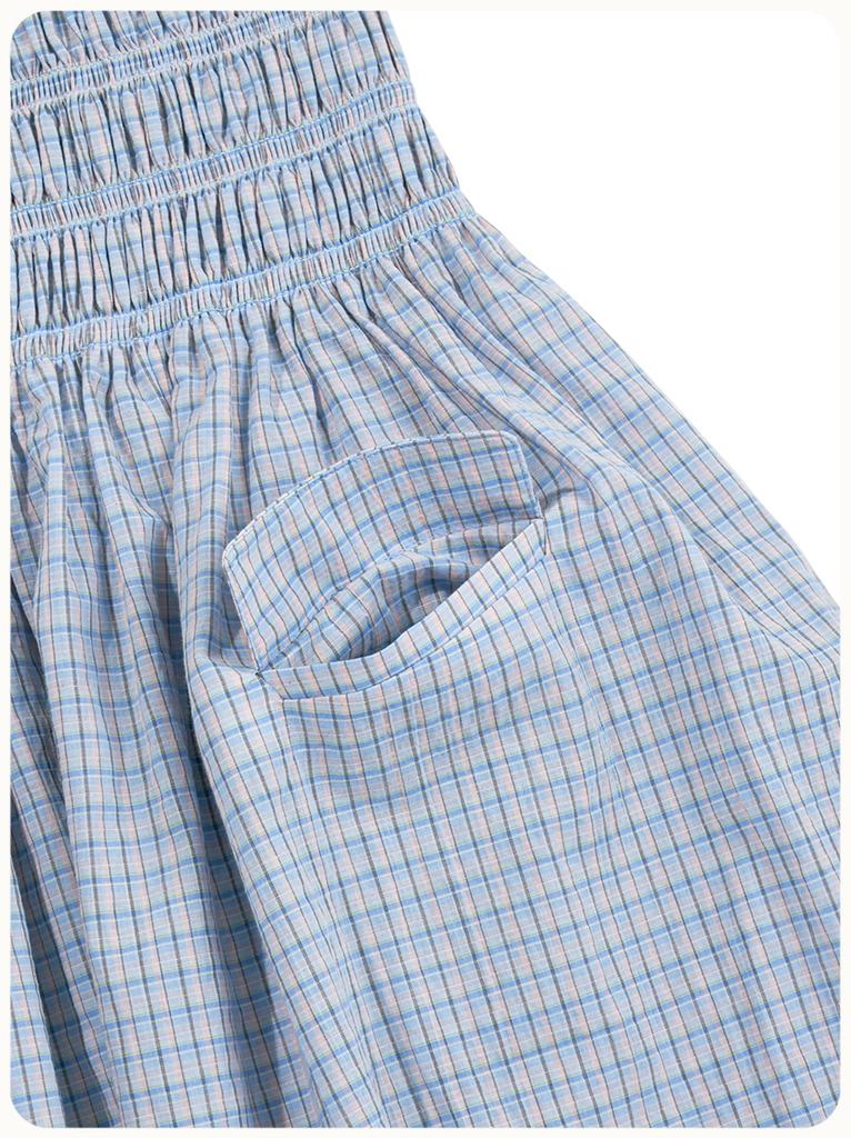Hello Sunrise Hs Two Poket Mini Dress_Blue Check