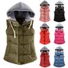 Dámská podzimní zimní barevná bezrukávová s kapucí pasová vesta teplý hustý vestový kabát