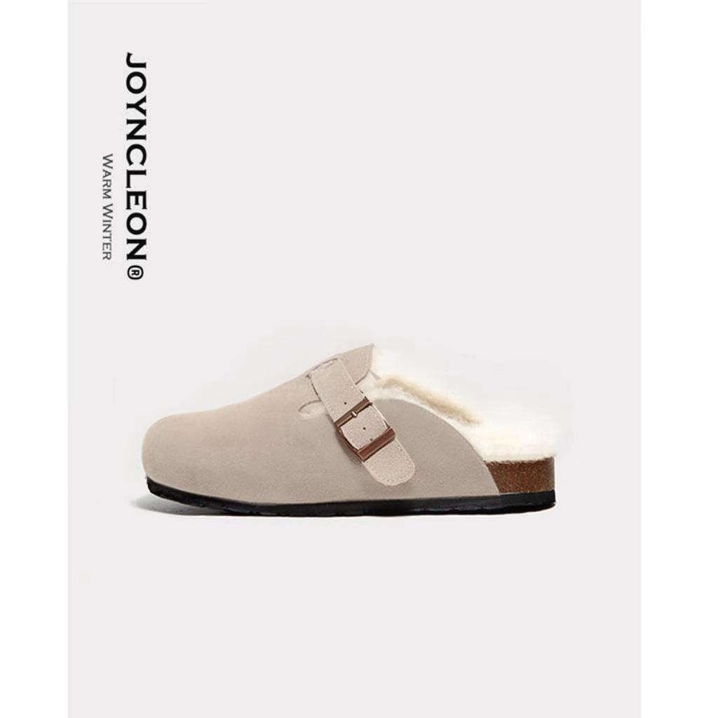 [Yushilai] Boken Shoes Women's 2025 Autumn and Winter New Mao Mao Slippers One Pedal, Fleece Thick-soled Large Size Half Tow