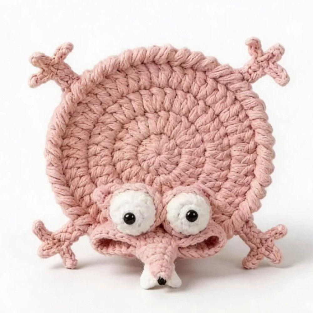 Handmade Crochet Craft Knitted Drink Coaster Soft Knitted Cute Cartoon Cup Mat  Daily Drink Cup Mat
