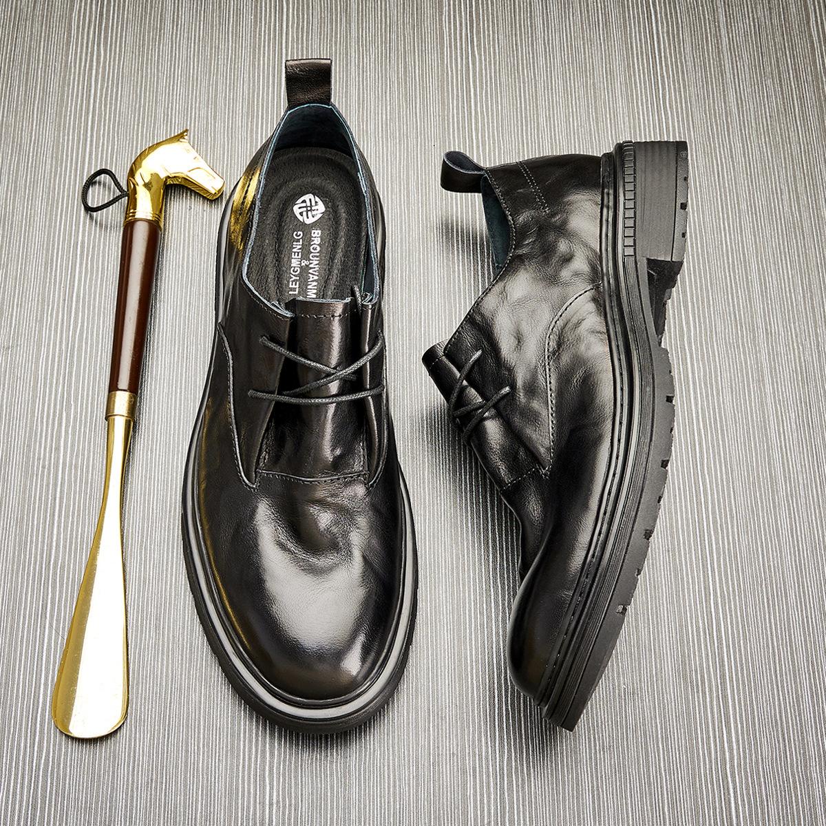 Повседневные кожаные туфли мужские деловые низкие туфли с круглым носком из натуральной — фото 4