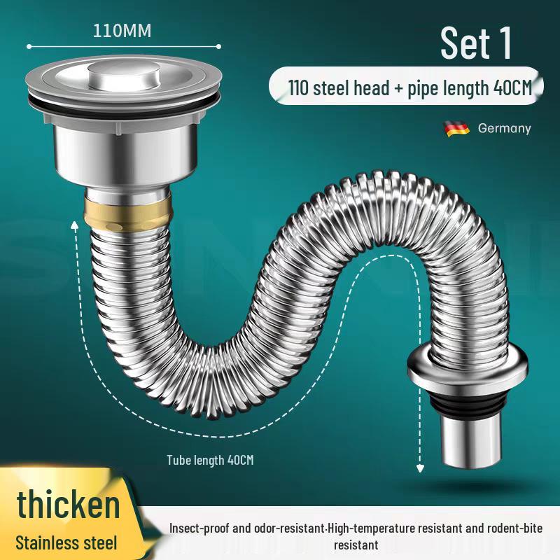 Stainless Steel Kitchen Sink Drainage Pipe Set with Anti-Odor Device