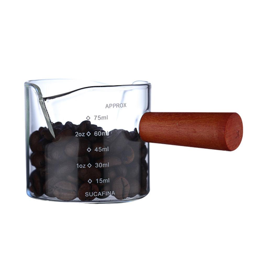 

75 мл эспрессо рюмка с деревянной ручкой мерная кружка с двумя весами кувшин для вспенивания молока прозрачное стекло эспрессо аксессуары
