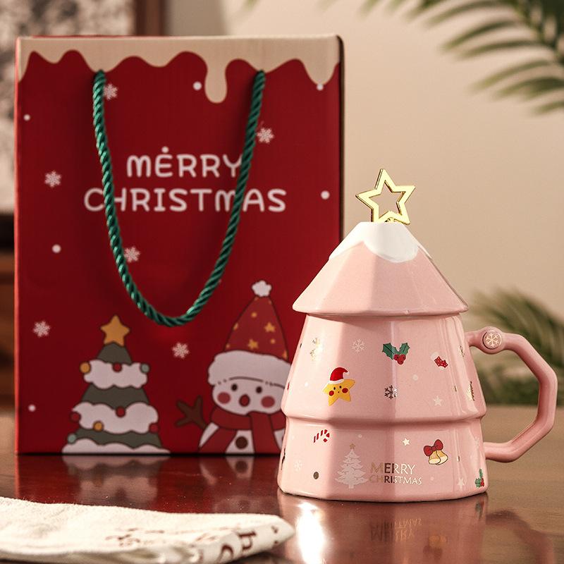 Kreative Weihnachtsbaum-Tasse Keramiktasse mit Deckel Mädchen Hochwertiges Weihnachtsgeschenk Büro-Kaffeetasse