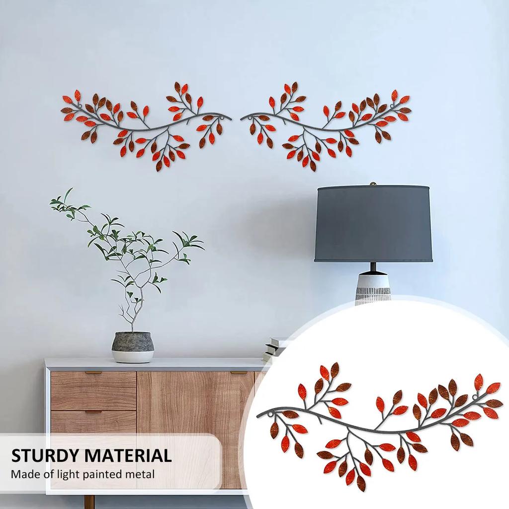 2Pcs Metal Tree Leaf Wall Décor Vine Olive Branch Leaf Wall Art Artistic Wall Hanging Decorative Wall Sculpture Home Decoration