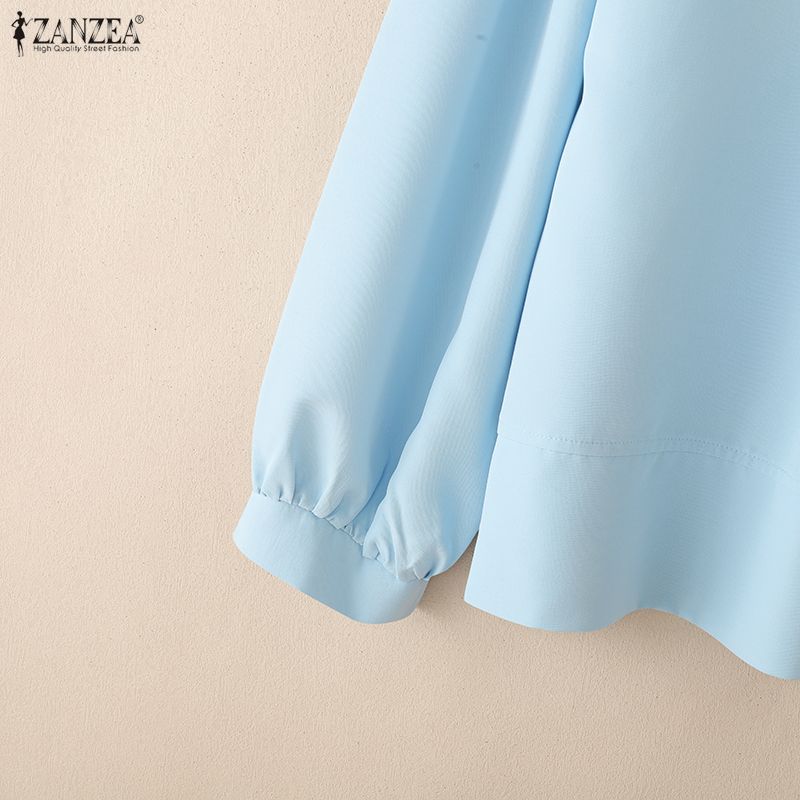 ZANZEA Women Casual Round Neck Solid Color Long Sleeve Blouse