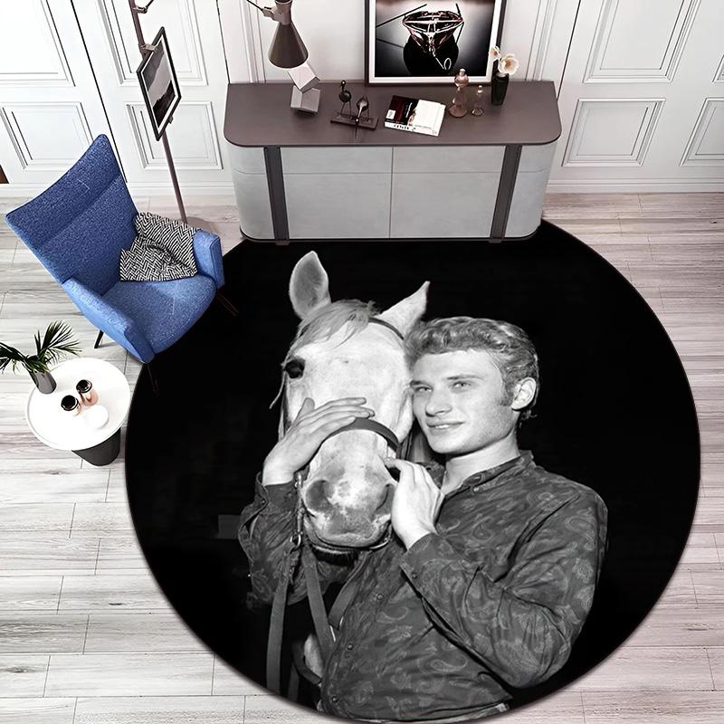 French legendary rock singer and actor Johnny Hallyday Round Carpet Soft Home Decoration Corridor Table and Chair Anti slip Outdoor Floor Mat rug H9