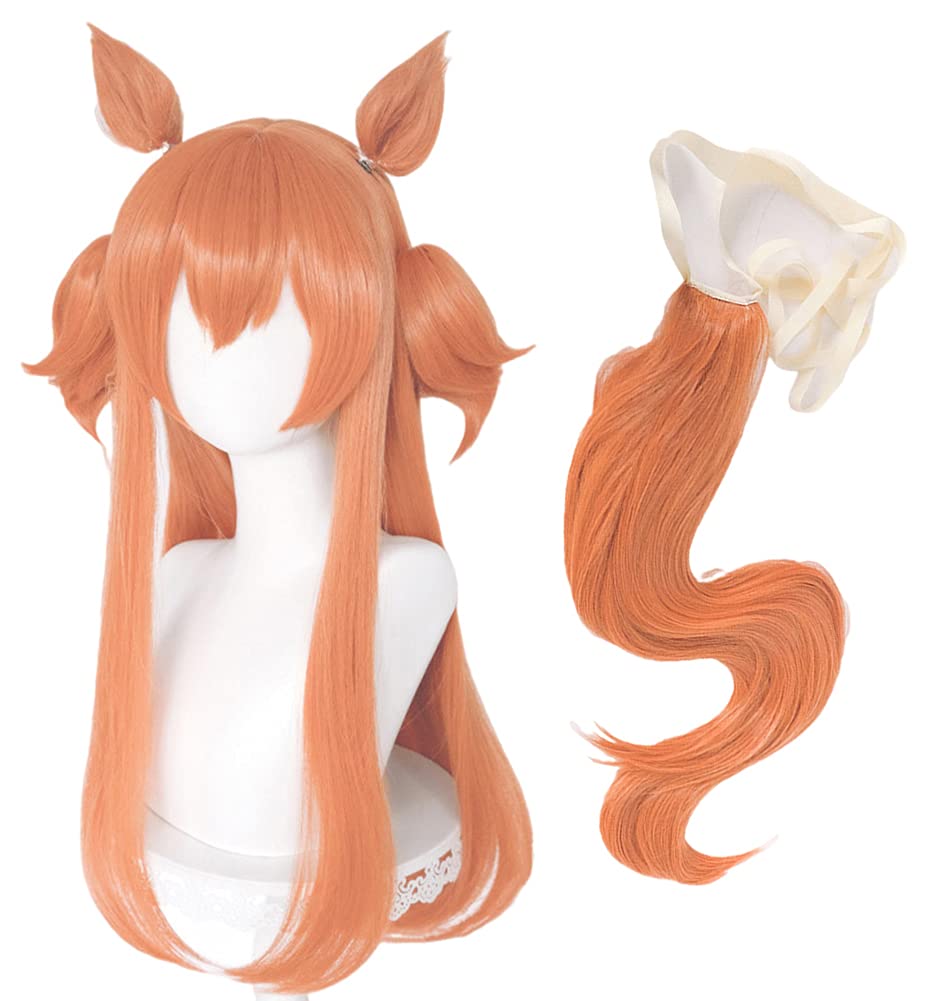 ABUNDANTDOODS Mayano Top Gun-style Cosplay Wig, Heat-Resistant, Disguise Wig, Cosplay Wig with Net and Comb, Orange (Wig, Ears, and Tail)