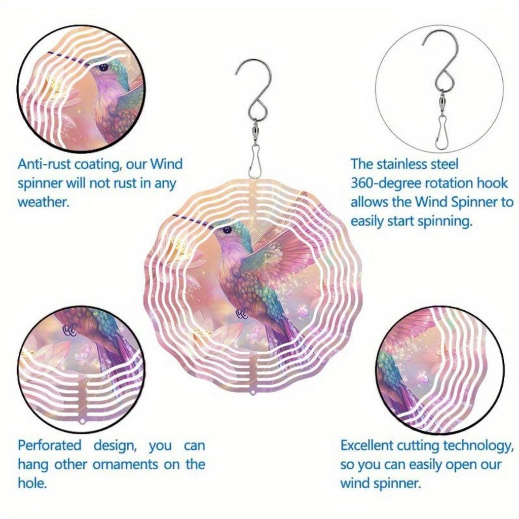 Kaijit - Beautiful Hummingbird Wind Spinner, Outdoor Garden Decor with Infinite Rotation | Wind-Powered Hanging