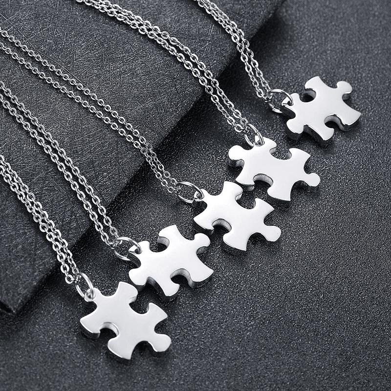 Ensemble de colliers pendentifs Puzzle Couple BFF Minimaliste 2/3/4/5 Pièces pour Femmes Noms Personnalisés Acier Inoxydable Cadeaux Personnalisés Bijoux