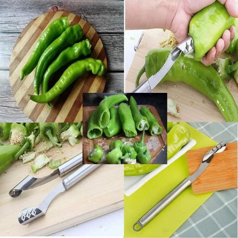 Removedor de Sementes de Pimenta Jalapeño Ferramenta Corer Chili Descaroçador Borda Afiada Gadget de Cozinha Removedor de Sementes Cortar o Topo de Legumes