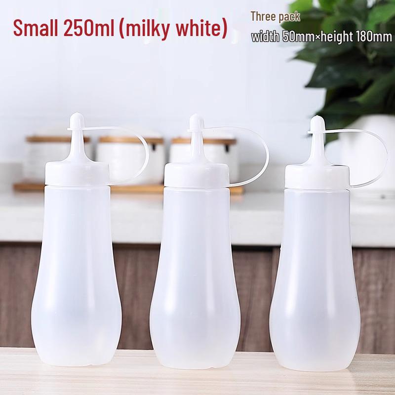 Set aus 3 transparenten Quetschflaschen mit spitzer Öffnung für Ketchup, Honig, Sahne, Salatdressing und Austernsauce.