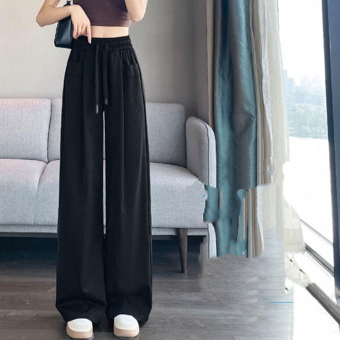 Summer Breathable Korean Slimming Wide-Leg Cropped Women s Pants M чёрный