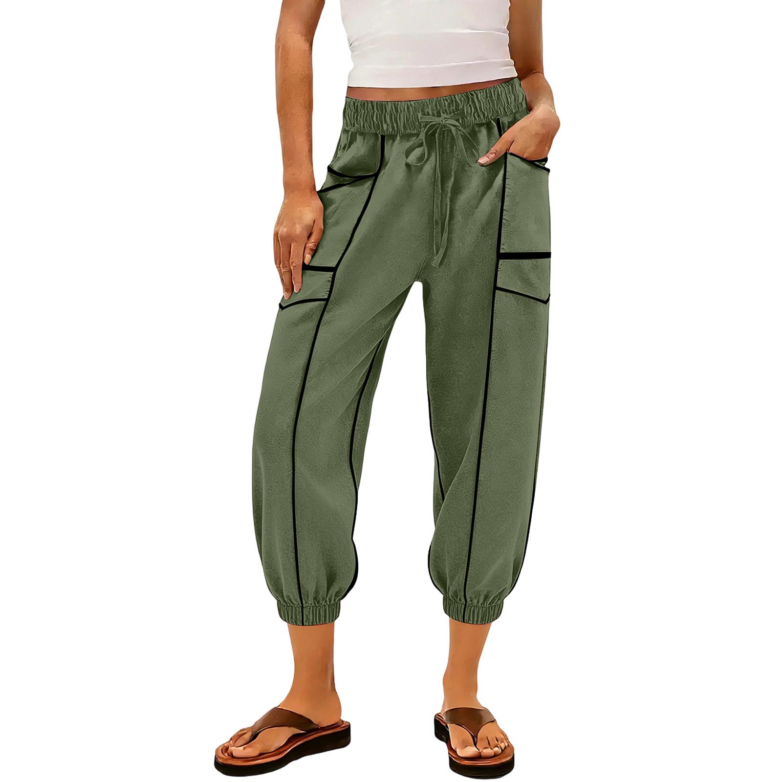 

Women s sanitary pants, leg binding pants, high waisted spliced pockets, casual cropped pants L