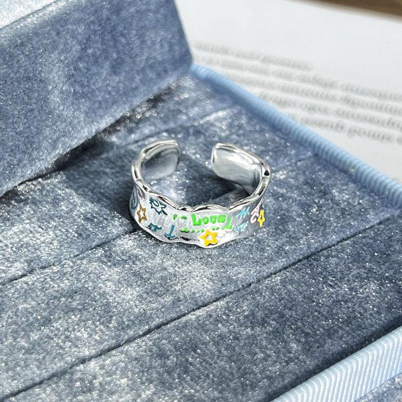 Dopamine childlike fun cartoon sweet cool graffiti painting high value opening ring female niche design sense light luxury ring