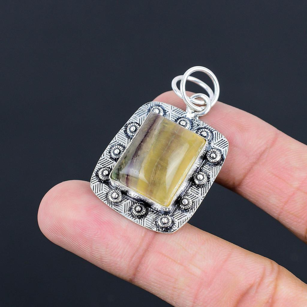 Drittes Auge Chakra Natürlicher Multi-Fluorit Sterling Silber Ehefrau Geburtstagsanhänger