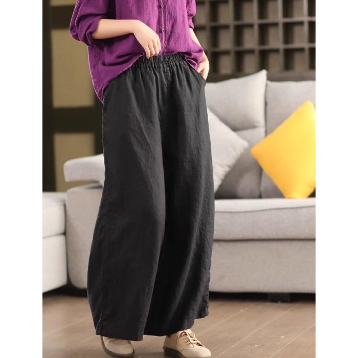 New Summer Casual Pants for Women Drape and Versatile Loose Slim Women's Retro Nine-point Wide-leg Pants for Women