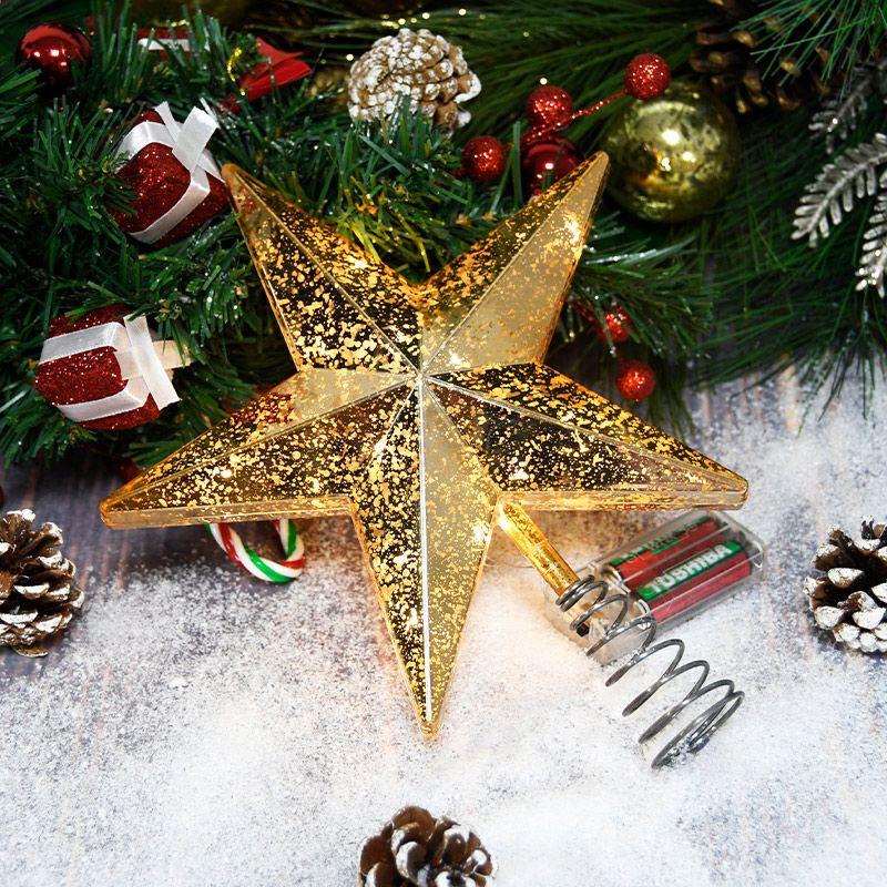 Christmas Decoration Gold Silver Red Charged Luminous Five-pointed Star Plastic Ornaments Christmas Tree Top Star Lights Crafts
