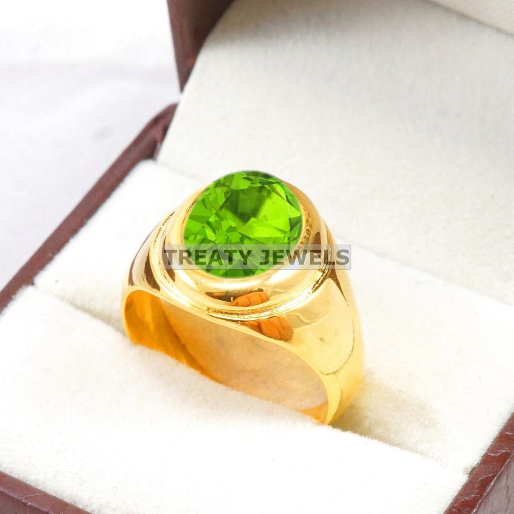 Peridot Oval Cut With 925 Sterling Silver Gold Plated Ring For Men's #B469 JL375683907558