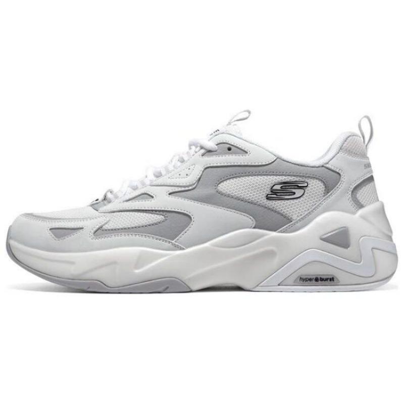 Skechers Men Lace Up Cushioned Low Casual Shoes White Gray 894253-WGY 41.5