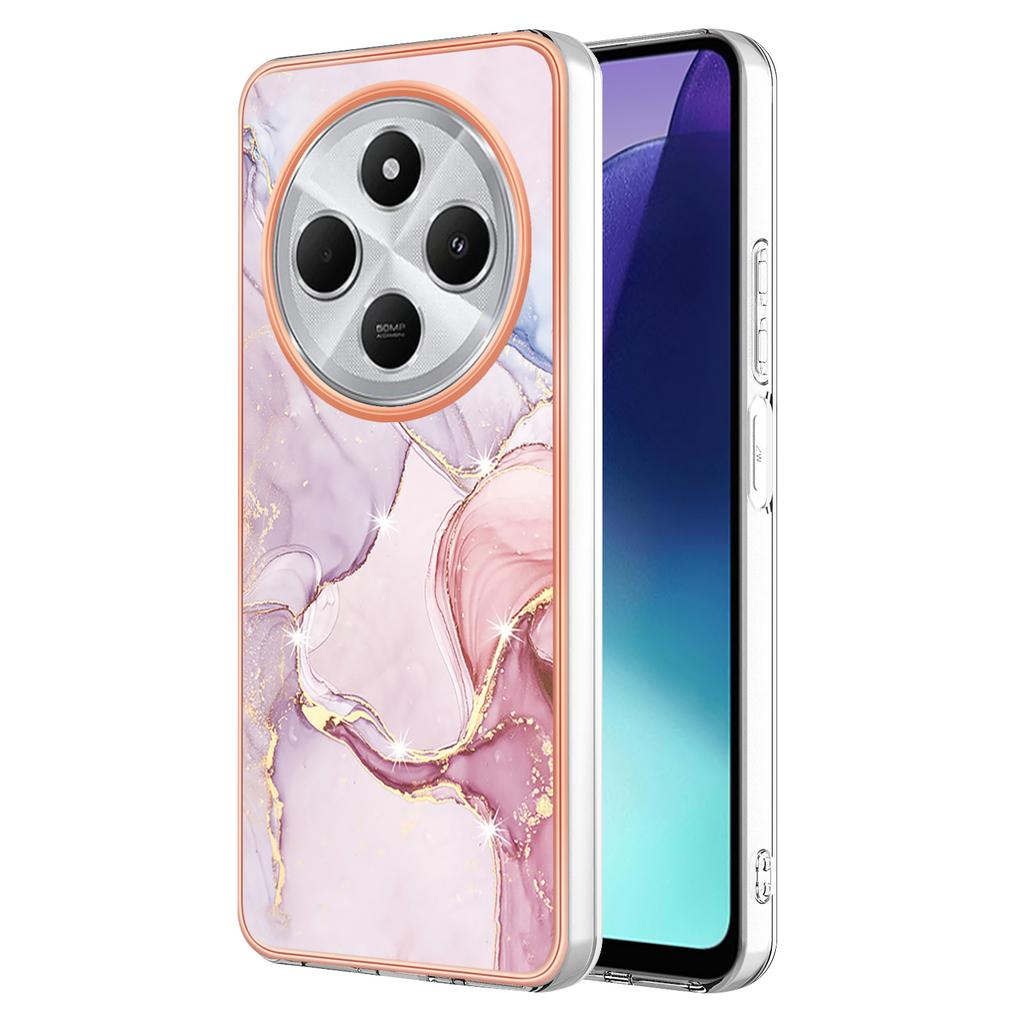 For Xiaomi Redmi 14R 5G/Xiaomi Poco C75 4G/Xiaomi Redmi 14C 4G TPU Case with IMD Marble Pattern Electroplated Back Cover