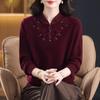 Stylish Qipao Collar 100% Wool Sweater for Middle-Aged & Elderly Women - Warm Winter Knitwear