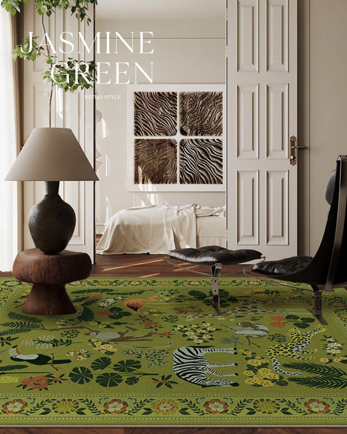 

Ковер для гостиной зеленый ретро животный лист узор ковер для спальни большая площадь продвинутая легкая роскошь коврик для журнального столика Alfombra 50x80cm (19x31inch)