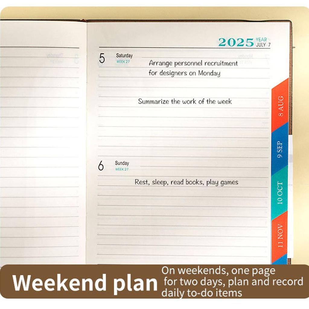 A5 leather 2025 business schedule book, English inner pages, student daily planner, 365-day record book, notepad, memo, 200 sheets