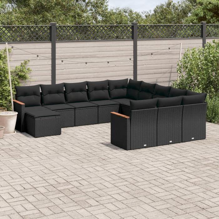 VidaXL Garden Lounge Set with Cushions 12 Pcs, Patio Sofas, Patio Furniture Set, Outdoor Furniture, Black 3226580