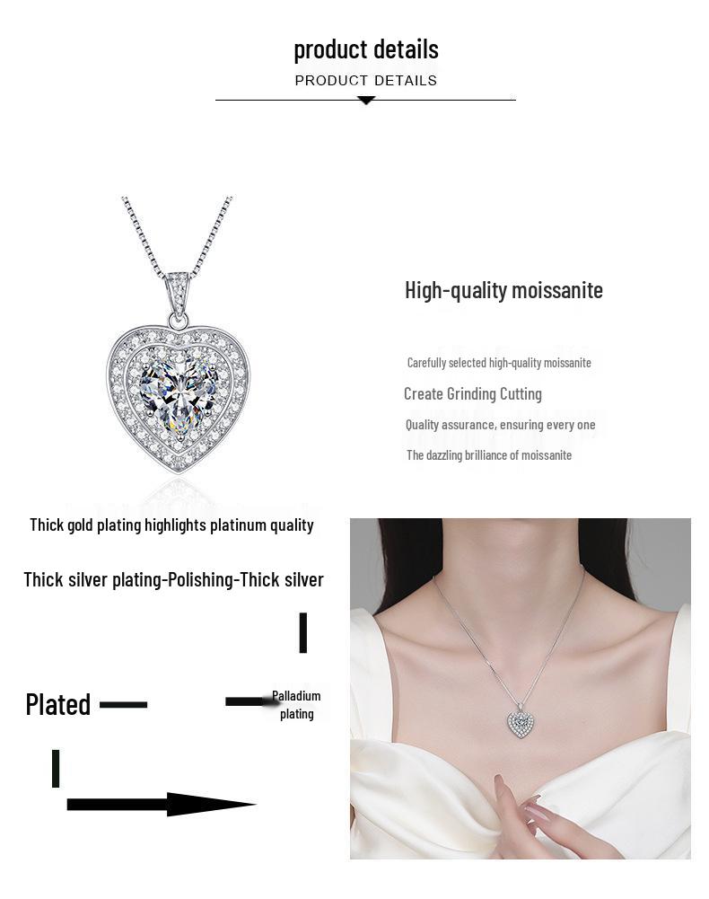 Yin Baichuan S925 Sterling Silver Moissanite Heart Necklace: Elegant, Luxurious, and Versatile Pendant for Women.