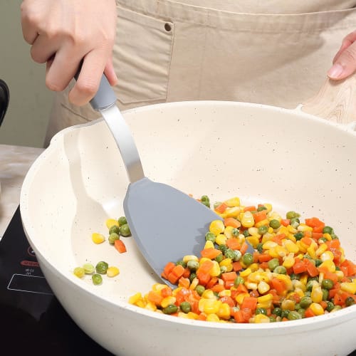 To Encounter Silicone Spatulas, 5-Piece Set, Non-Stick Silicone Turner Spatulas, Heat-Resistant Cookware for Fish, Eggs, and Pancakes, Light Gray