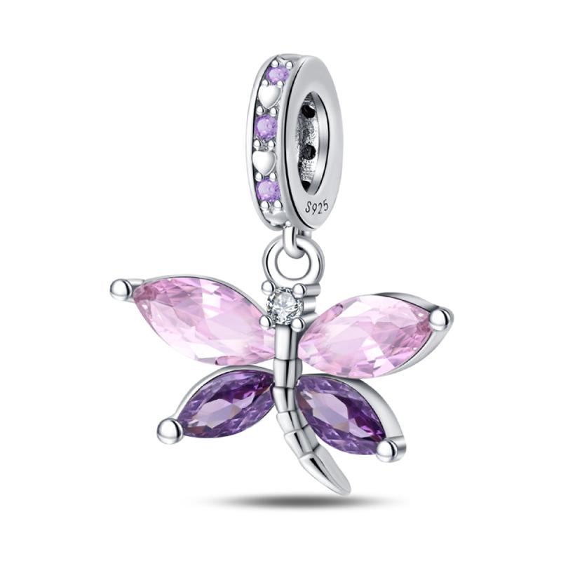 Genuine Copper Classical Lotus Butterfly Angel Cross Dragonfly Pink Purple Charm Bead Charms Bead Charms Compatible With Pandora Authentic Bracelets D