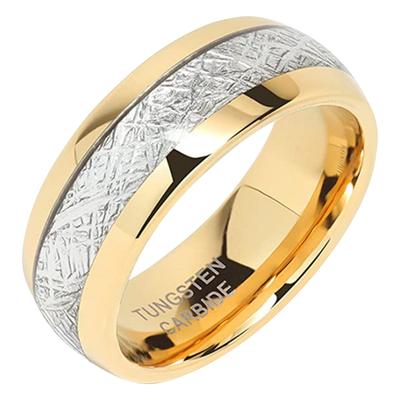 Men's Wedding Band Tungsten Gold Ring Comfortable To Wear Faux Meteorite Setting
