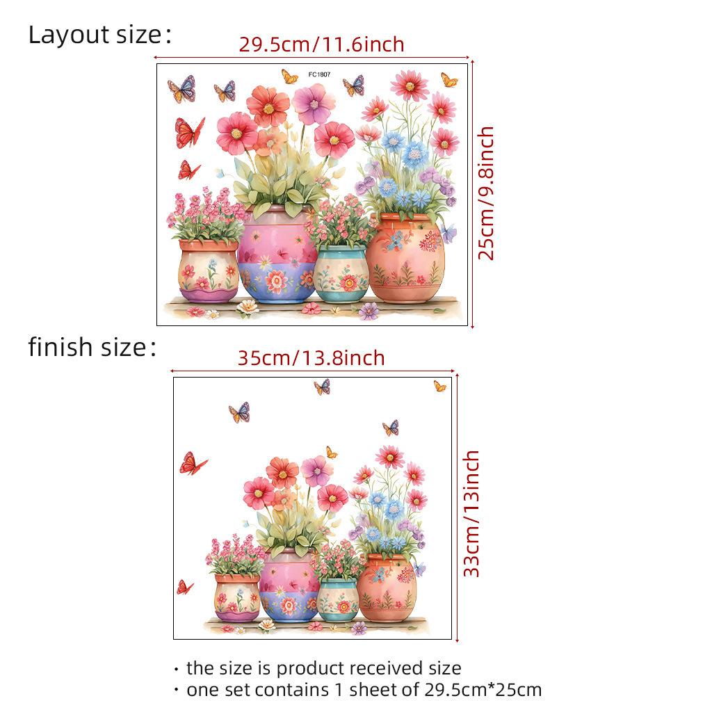 Floral Flower Pot with Butterfly Wall Stickers, Removable Anti-Static Waterproof Self-Adhesive PVC Decals for Living Room Bedroom Kitchen Decoration