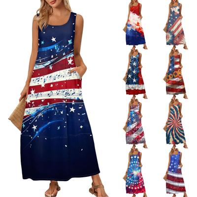 Women's Casual Long-length Sundress Summer Beach Dress Round Neck Sleeveless Loose Sundress