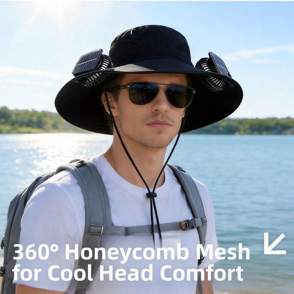 Dual Fan Summer Fan Visor Cap 3 Speeds Fishing Bucket Hat Convenient Solar Fan Hat Outdoor Travel