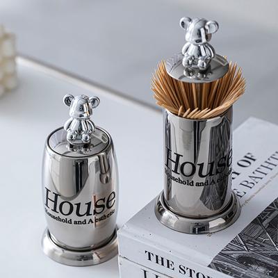 Cute Bear Toothpick Holder Cotton Swab Rod Storage Box Lipstick Organizer Box