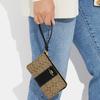 Coach Corner Zip 16 Logo Classic Monogram Stripe Contrast Stitching Zipper Wristlet Clutch Small Women Clutch Khaki Black CJ792-IMCBI