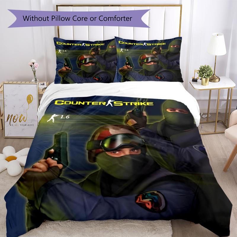 3pcs Duvet Cover Set (1*Duvet Cover + 2*Pillowcase, Without Core), Counter Strike Print Soft All‑Season Bedding Set, Home Bedroom Decor Gift