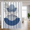 1pc blue bohemian abstract leaf pattern shower curtain, polyester fabric, machine washable, suitable for bathroom decoration