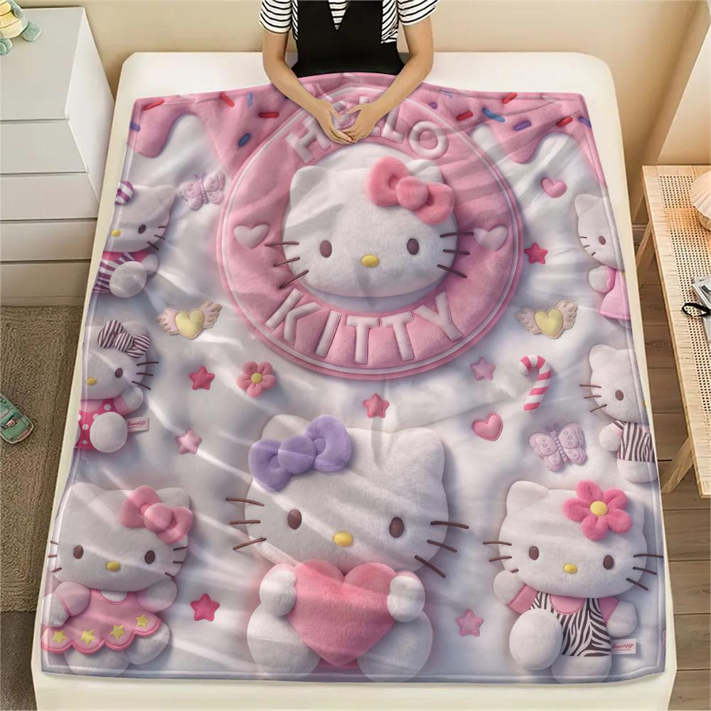 

1 шт. Розовое фланелевое одеяло Hello Kitty с принтом, Высококачественное, Для всех сезонов, Декор для дома, Тепло и комфорт, Идеально для рождественских подарков 80cm x 120cm