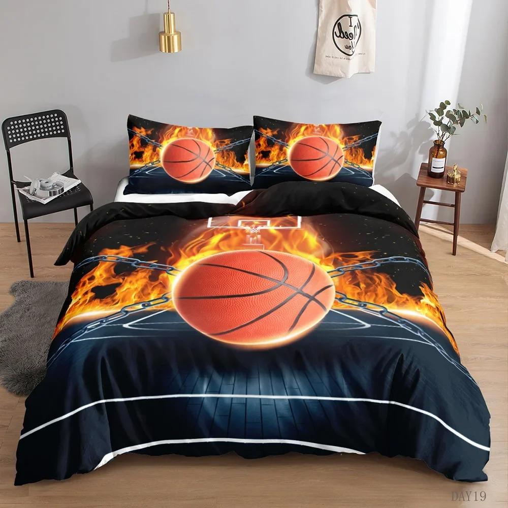 Basketball Duvet Cover Set Full Size Soft Polyester Sports Bedding for Kids Game Collections