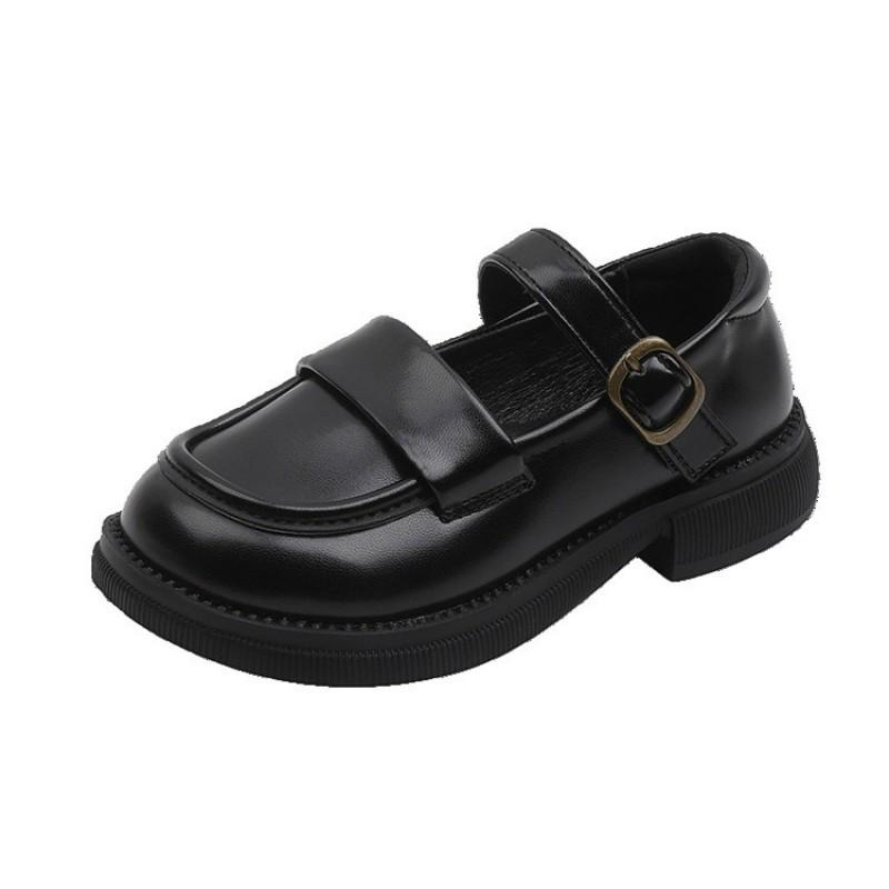 Youth Style Shoes Girls Black Leatherette Flat Shoes Fall Casual Wear Soft Sole Princess Style Slip-On Kids