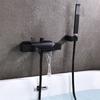 Tuqiu Set Doccia Vasca da Bagno Oro Spazzolato Montaggio a Parete Rubinetto Cascata per Vasca da Bagno, Miscelatore Doccia e Vasca Fredda e Calda Ottone