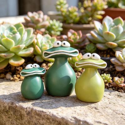 Skurrile Frosch-Gartenstatue Niedliche Froschfigur mit großem Maul und albernem Ausdruck für Terrasse Rasen Garten Balkon Veranda Außen Innen Dekoration
