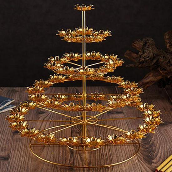Buddhist Ghee Lamp Holder - Seven Stars Oil Lamp with Lotus Design for Temple Offerings and Everlasting Candle Display.