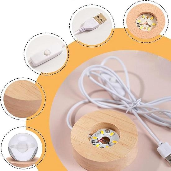 3D Galaxy Crystal Ball Night Lamp,Solar System, USB Table Colorful LED Wooden Crystal Ball for Home Decoration Birthday Gift for Teens and Girls