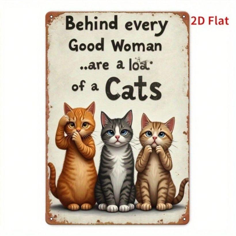 Vintage Metal Wall Art Sign Girl Cat Retro Rustic Tin Poster 8x12 Inch Kitchen Decor