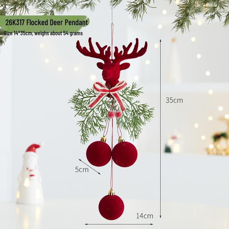 Wine Red Flocked Ball Christmas Bells Window Decor Pendant