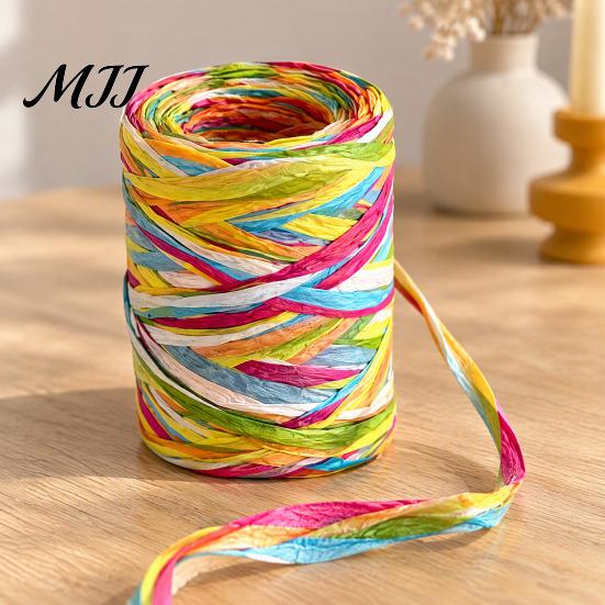 Natural Texture Twine for Gift Tags Colorful Raffia Packaging String, Flexible Paper Floral Bundling Multi Color Holiday Decorations Rope, Multi-color